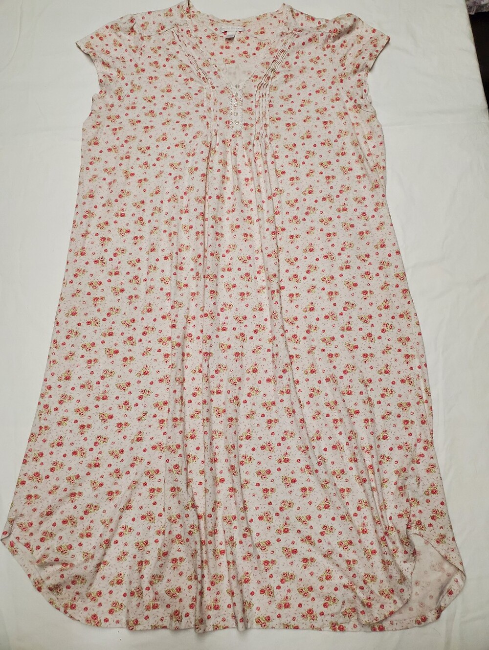 Carole Hochman Pink Floral Cotton Nightgown Size XL Pintuck Cap Sleeve